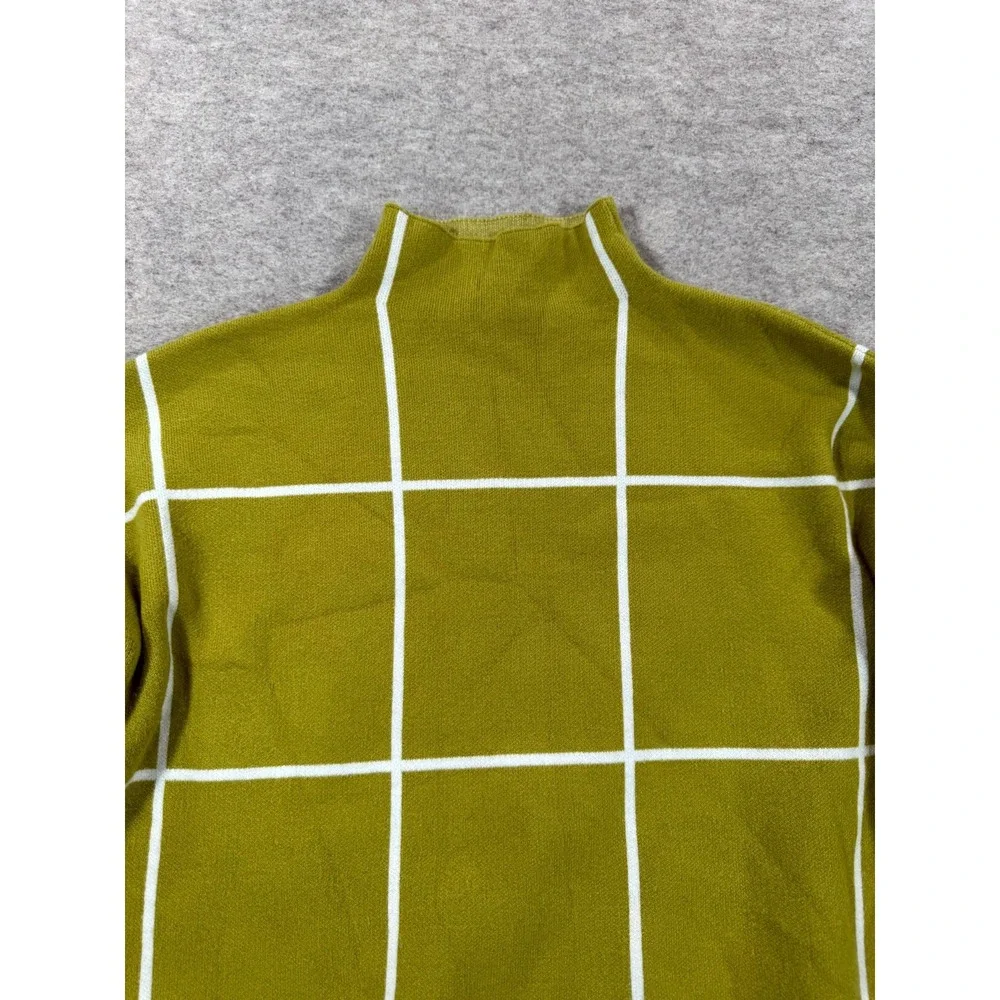 Cynthia Rowley Sweater Women Medium Green White Windowpane Long Sleeve Mock Neck
